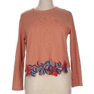 Marc Cain Striped 3/4 Sleeve Tshirt Appliquéd Embellishments Size 14